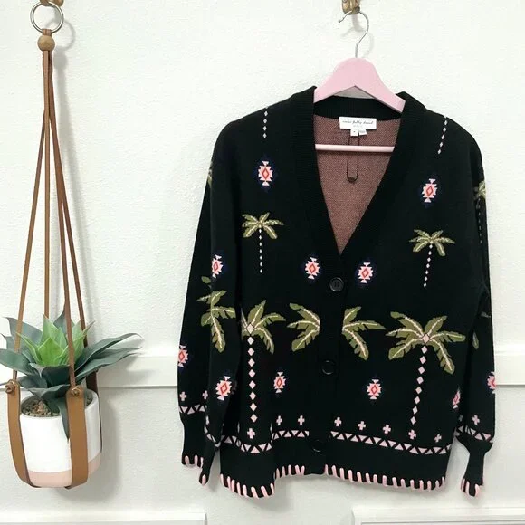 NWOT Never Fully Dressed Havana Balloon Sleeve Cardigan Black Tropical Size M - Picture 2 of 7